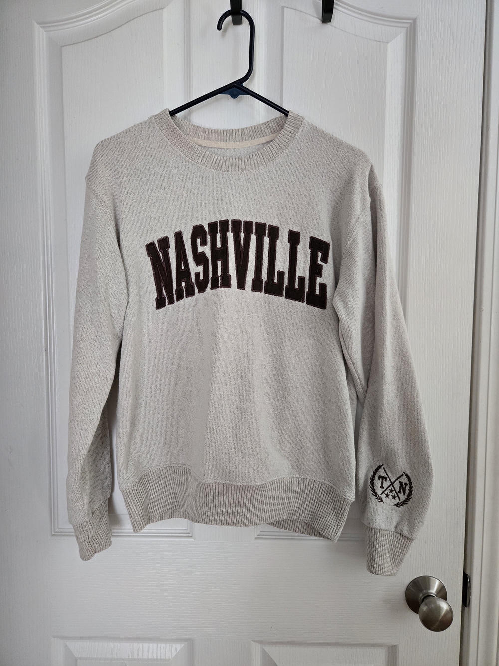 Nashville Crewneck Sweater - Cream with Brown Lettering